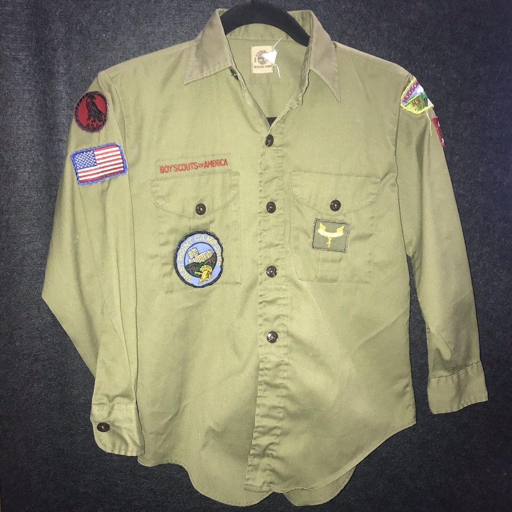 Boy‎ Scouts of America Vintage Uniform Shirt Adult Khaki Green Long Sleeve 70s